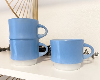 Set of 3 Vintage Stacking Mugs, Blue & White Stackable Fire King Mugs, MCM Vintage Mugs Stack of Three