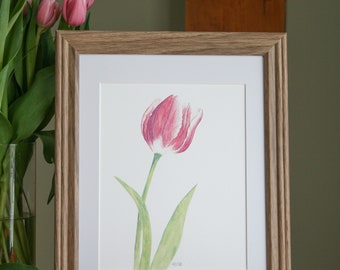 Watercolor Tulip Art Print | Pink Floral Illustration| Spring Decor | Easter Art
