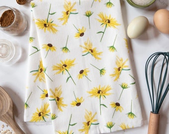 Black-eyed Susan Tea Towel | Linen Cotton Canvas Tea Towel | Floral Tea Towel | Spring Kitchen