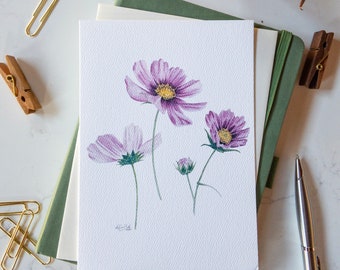 Cosmo Greeting Card | Mother's Day Card | Pink Cosmo Illustration Card | Any Occasion Card | Watercolour Floral Stationery | Wildflower Card