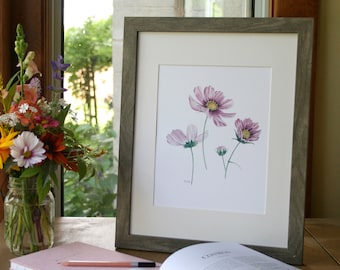 Cosmo Watercolor Art Print | Floral Illustration, Spring Decor