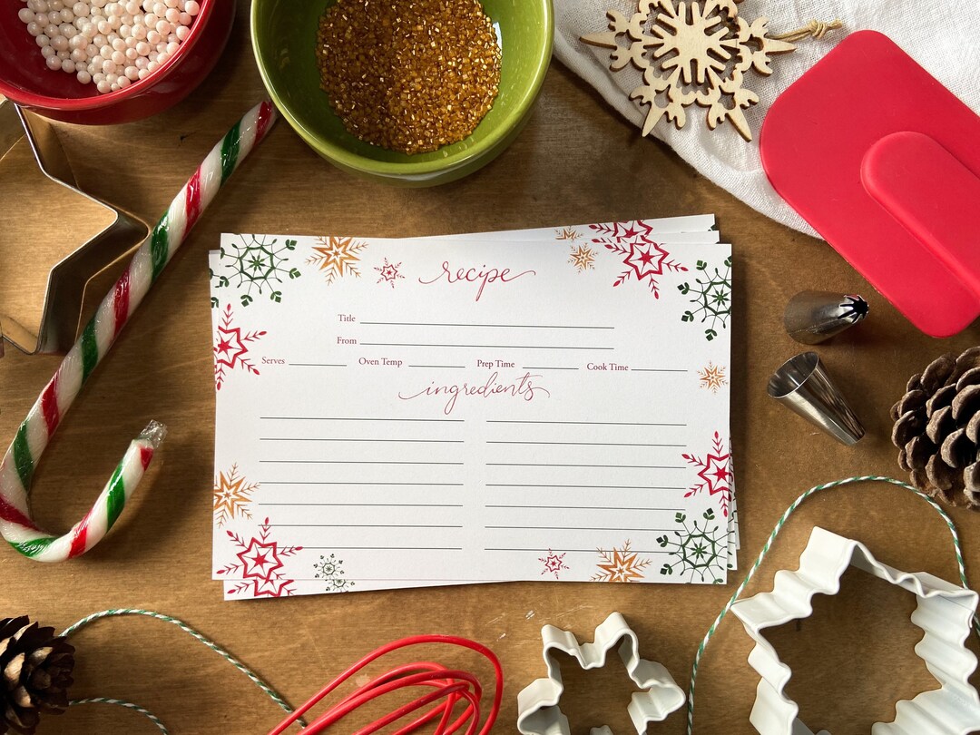 Snowflake Recipe Cards Christmas Recipe Cards Holiday Etsy