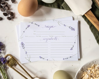 Lavender Recipe Cards | Herb Recipe Cards | Floral Recipe Cards | Recipe Card Set | Bridal Shower Gift | Gift for Baker |