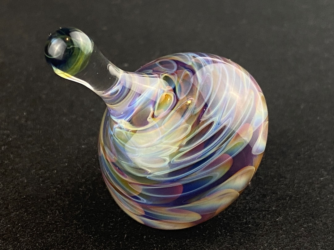 Incredible Glass Spinning Top Handmade Amber Purple Spiral Implosion