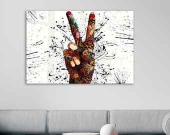 VICTORY SIGN, GRAFFITI Hand Print Designer Wall Art, Digital Glossy Wall Art P, Colorful Luxe Print, Home & Office Decor, Motivational Gifts