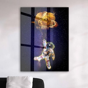 PÔSTER BITCOIN, arte CRYPTO, moeda Btc para a impressão de arte de parede do espaço da lua, impressão de arte de mercado digital Blockchain para presentes de decoração de escritório e casa