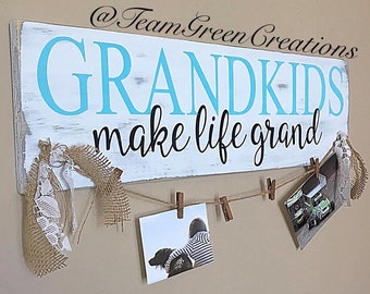 Grandkids Make Life Grand Christmas Birthday Mother's Day Gift Art Display Sign Customized Hanging Grandparent Wall Personalized Grandma
