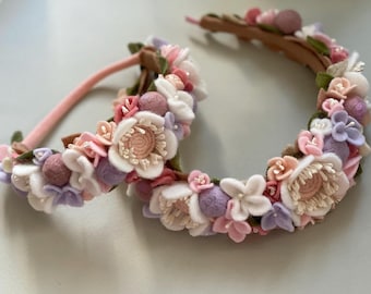 Pastel Flower Headband for Baby Girl Felt Floral Crown