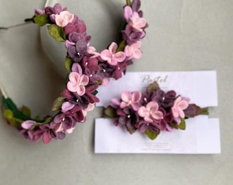 Felt headband with lilac flowers, headband with flowers, felt flower crown child, Easter headband