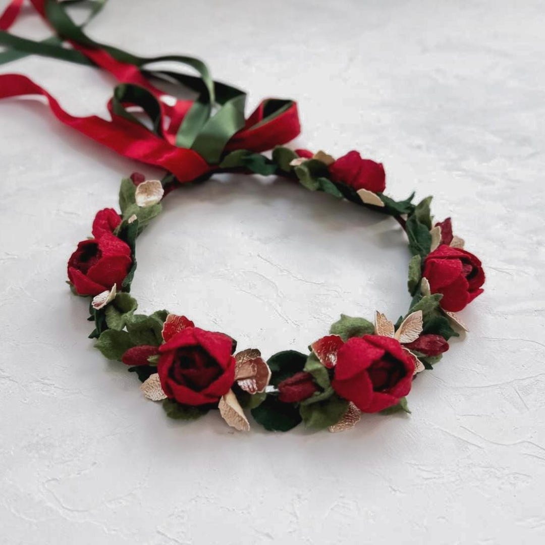 Felt Flower Headband With Ribbons: Red Floral Crown - Etsy