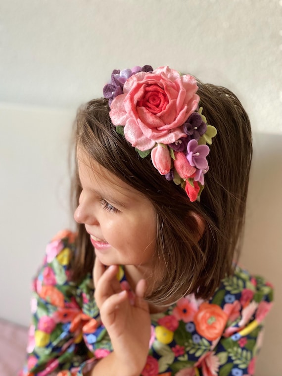 Brown felt oversized rose headband Felt Flower Large Rose Headband for Newborns, Toddlers and  main image 2
