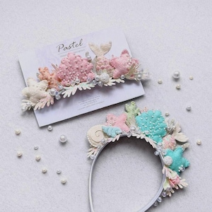 Diadema de sirena para niñas, corona de estrella de mar de fieltro con conchas marinas, accesorio para fiestas de cumpleaños.