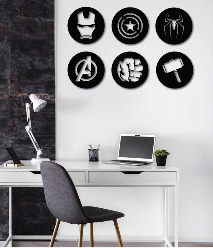 Avengers Wood Wall Art Set of 6 Geometric Nursery Wall Decor Etsy