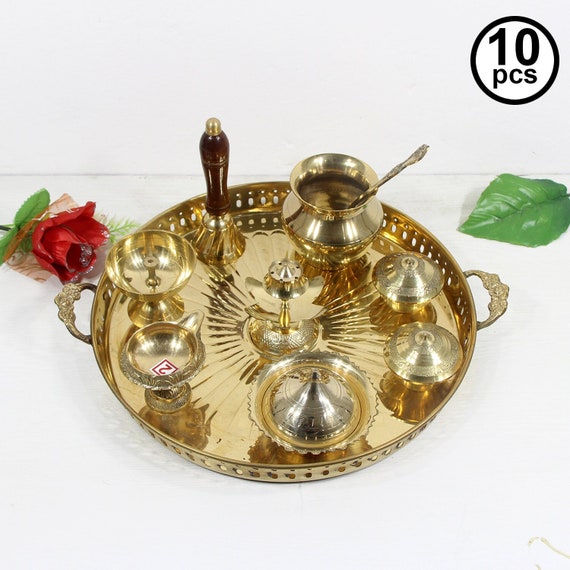 Handmade Decoration Puja Accessories Brass Pooja Thali Festival Set 12 Inch  AU