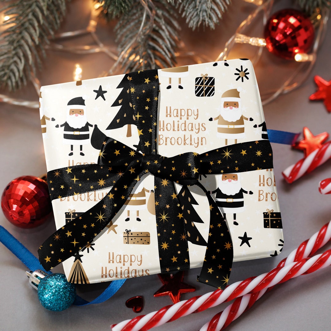 Black Santa Christmas Wrapping Paper 