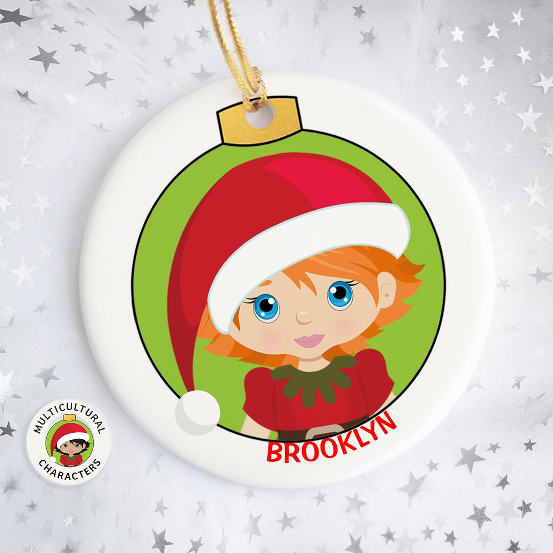 Girl Elf Ornament. Personalized Christmas Ornament. Gift for a Red Hair Girl. Custom Name