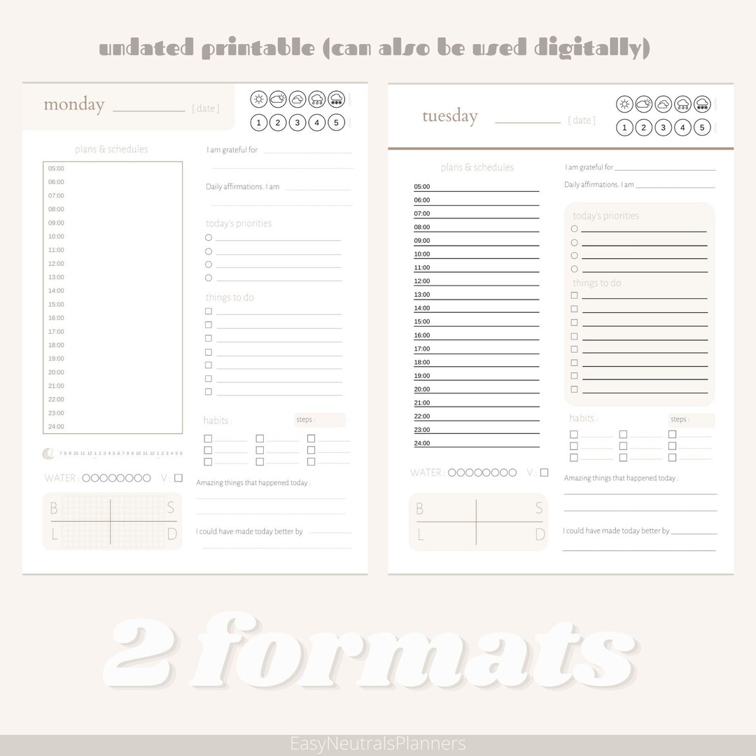 Digital Daily Weekly Planner printable - Etsy Australia