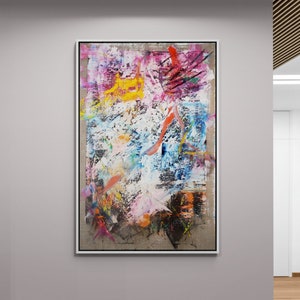 Large abstract oil painting, abstract painting, oil on raw fabric, pure jute, unique, hand-painted, artwork, original, textured art