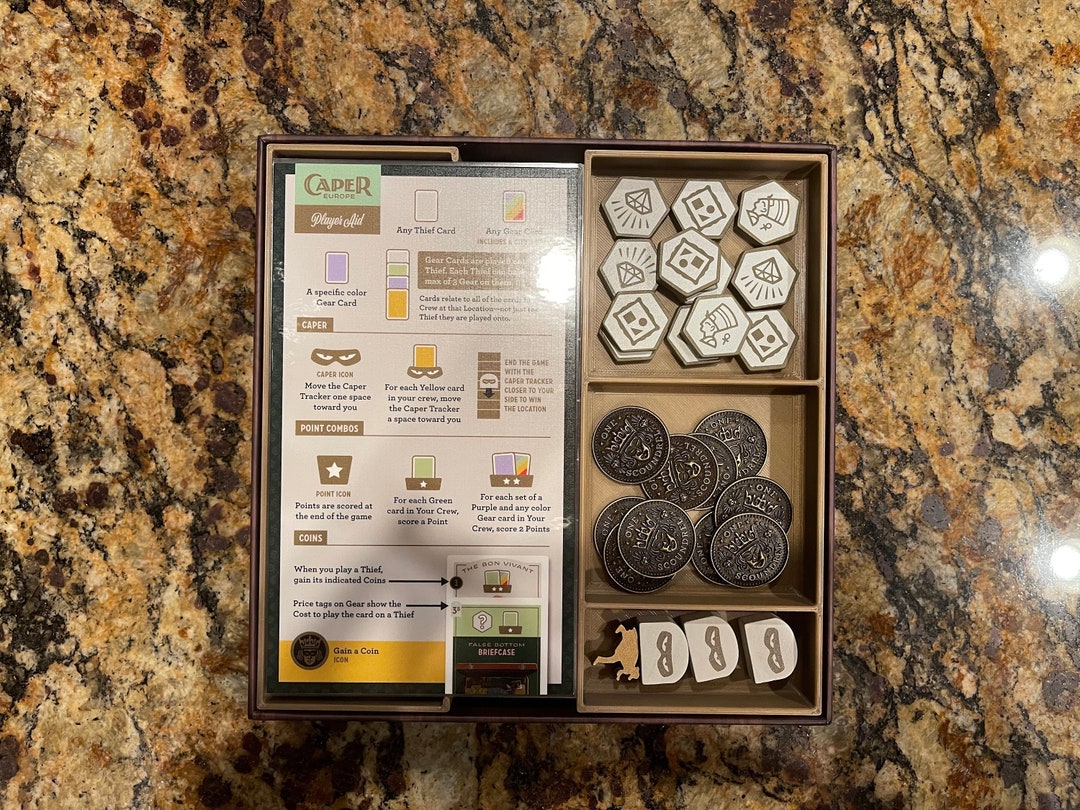 Caper Europe Sleeved Cards Box Insert 3D Printed Board Game Organizer