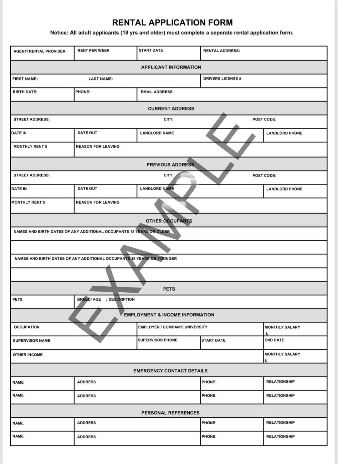 Printable Rental Application Form Template | Digital PDF for Landlords ...