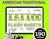 American Traditional Tattoo Flash Sheets – 190+ Designs (Digital Download)