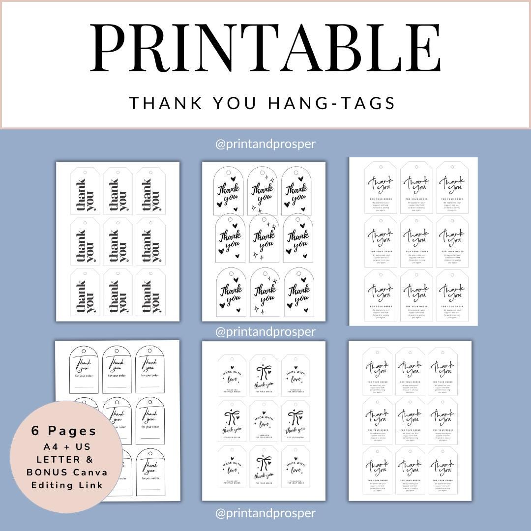 Printable Script Thank You Tags, Editable Gift Tags (digital Download ...