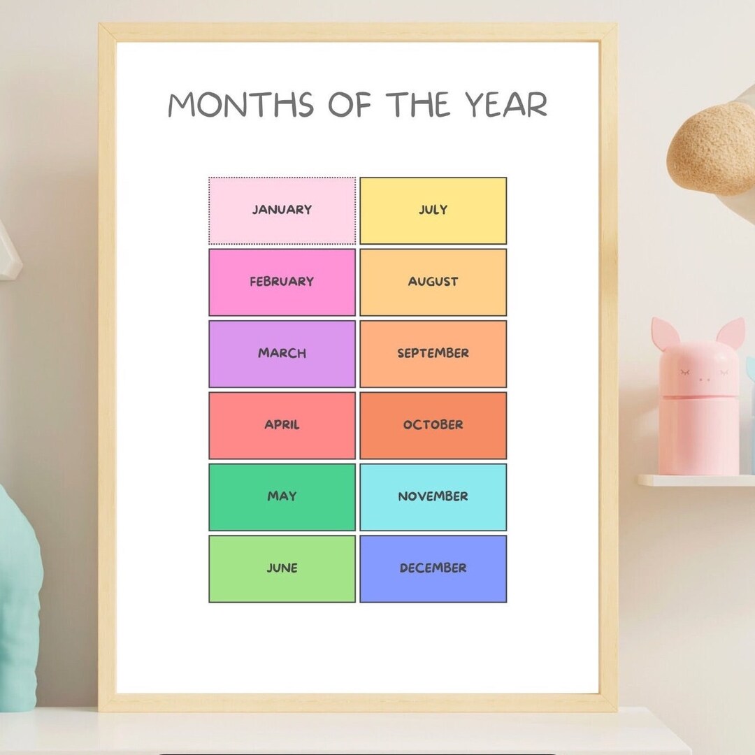 Rainbow Months of the Year Poster, Printable Wall Art, Rainbow ...