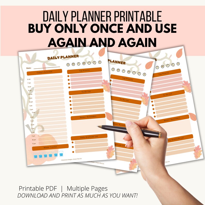 Fall/autumn Harvest Printable Planner Template, Daily Editable Digital ...