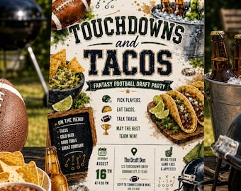 Inbjudan till draftfest för touchdowns och tacos i fantasy football (digital nedladdning)