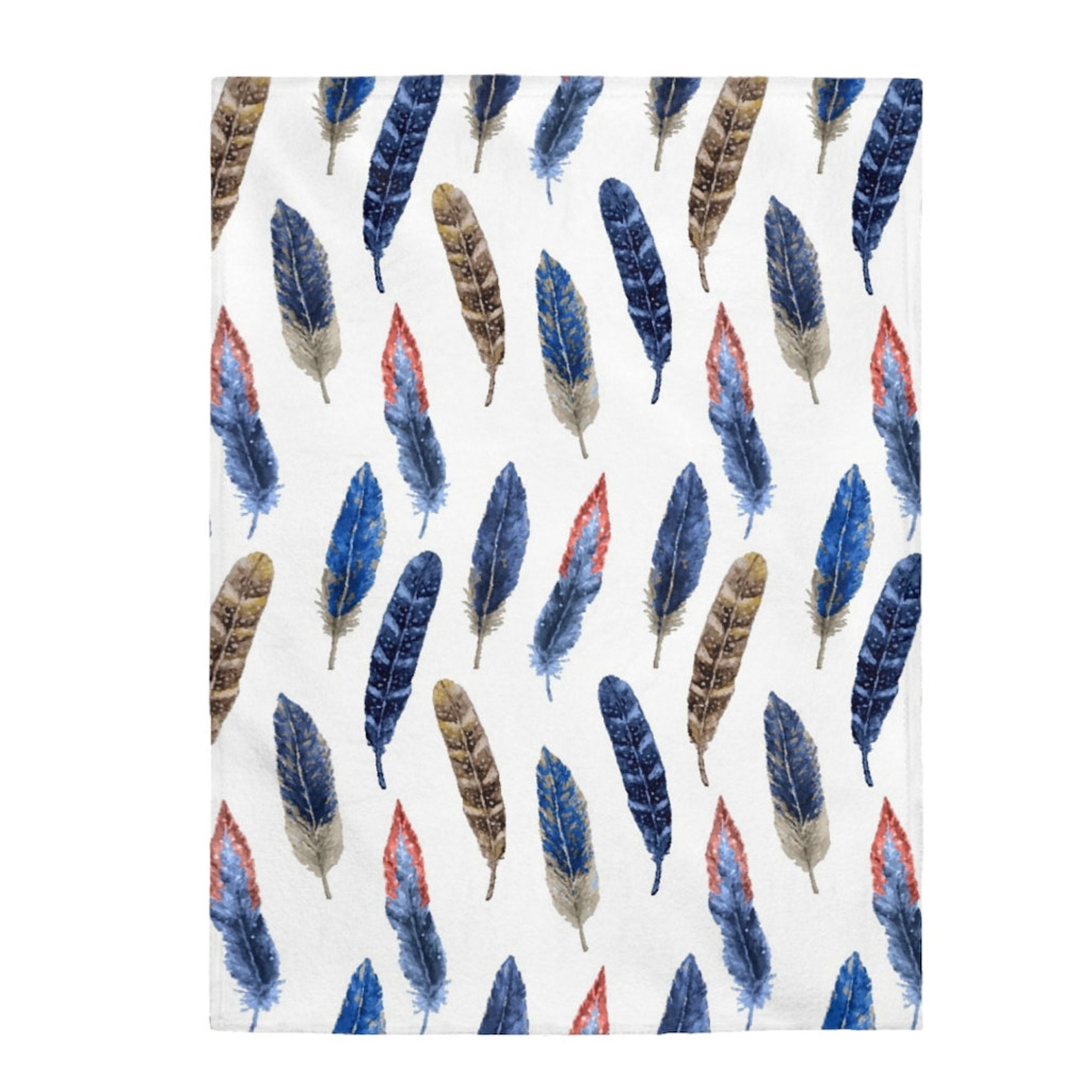 Feathers Printed Blanket 3 Sizes White Blanket Throw Etsy