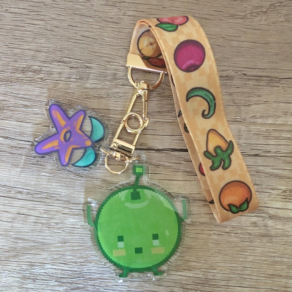 Stardew Valley Crops Wristlet and Junimo Stardrop Charm Keychain Set