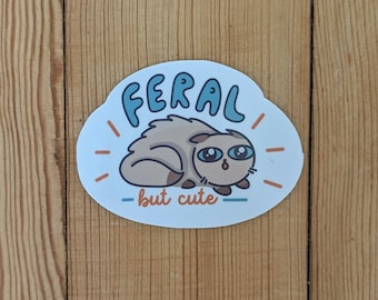 Feral but Cute Cat - Vinyl Laminate Sticker of Spicy Stray Kitten