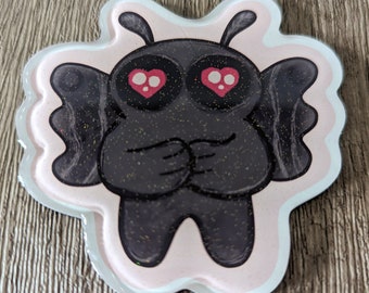 Mothman Loves You - Cute Glitter Cryptid Cryptozoology Epoxy Acrylic Magnet