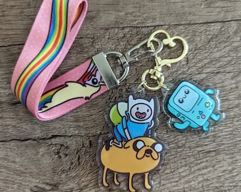 Finn and Jake Wristlet and Charm Keychain Set - Cute BMO Lady Rainicorn