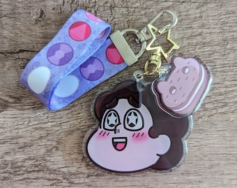 Cookie Cat Wristlet and Charm Keychain Set - Cute The Steven Garnet Amethyst Pearl Ruby Sapphire