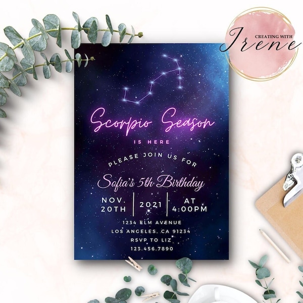 Zodiac Invitation, Your Zodiac Season Is Here Birthday Invitation, Zodiac Constellation Invitation, Galaxy Stars