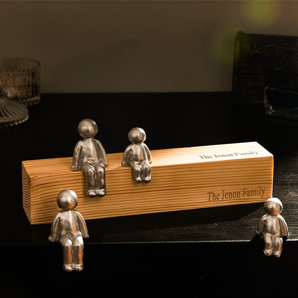 Family Metal Sculpture Figurines With Custom Engraved Names and Unique