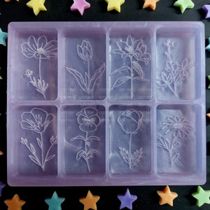Pretty Flowers 8 Cell Silicone Mould for wax, resin, soap etc