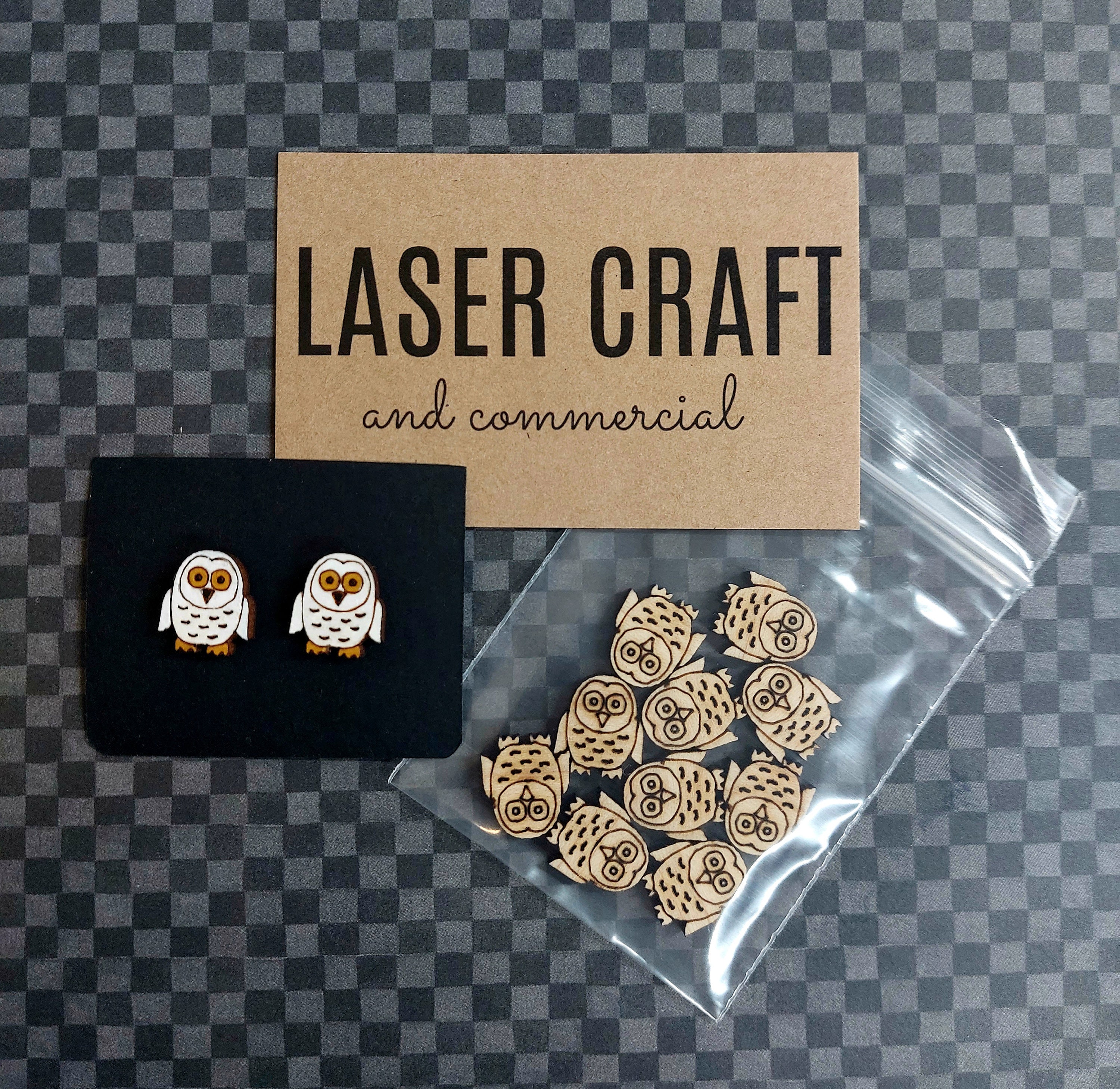 Laser Cut Maple Wood Snowy Owl Earring Blanks, Jewelry Making (5 Pairs)