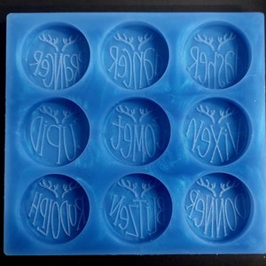 Reindeer Name Discs 9 Cell Silicone Mould for wax, resin and more