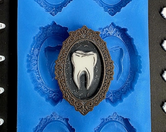 Small Vintage Tooth Frame 6 Cell Silicone Mould for wax, resin and more