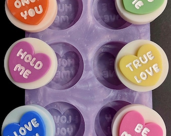 Love Hearts 6 Cell Silicone Mould for wax, resin, soap