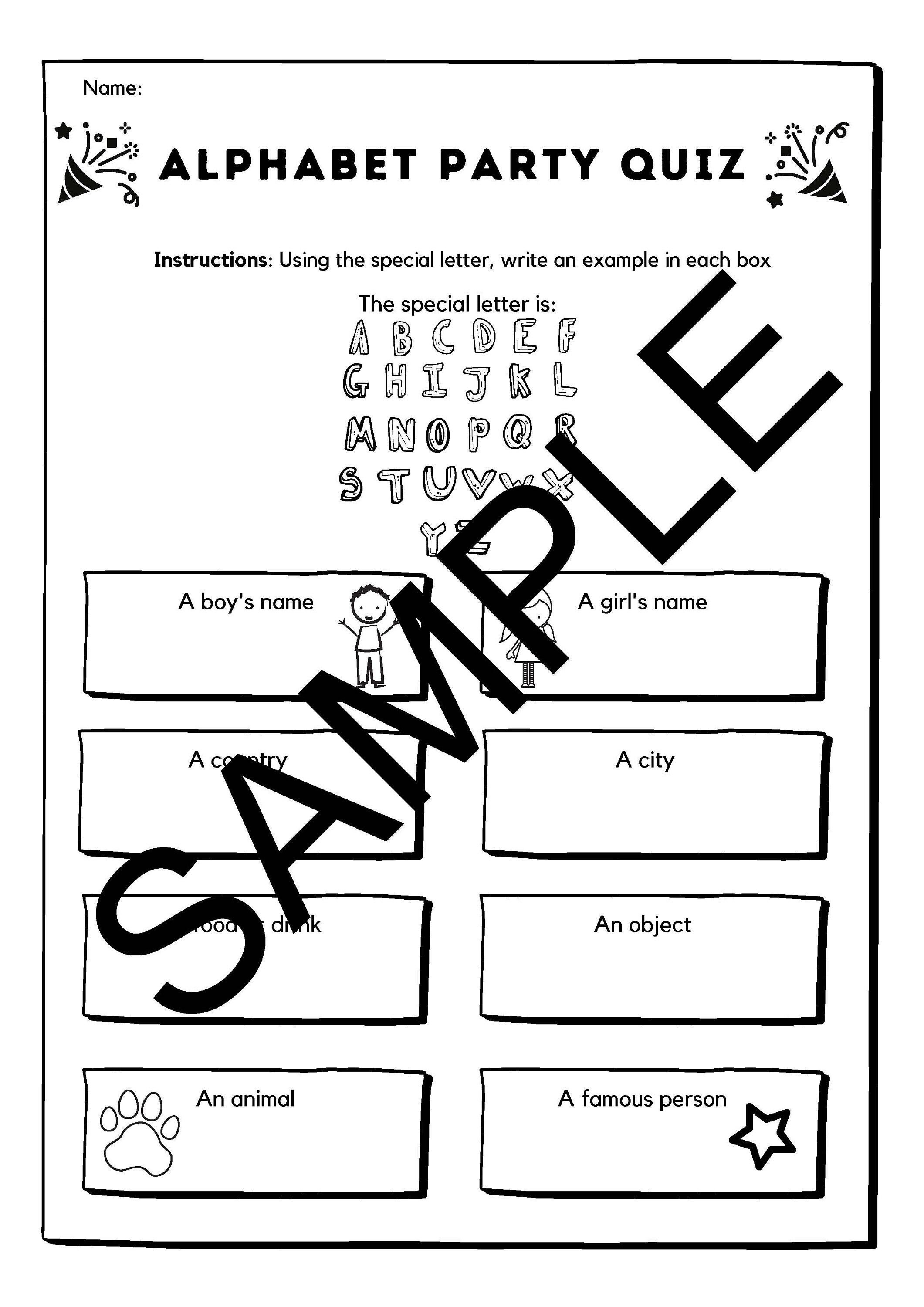 printable alphabet party quiz for kids etsy