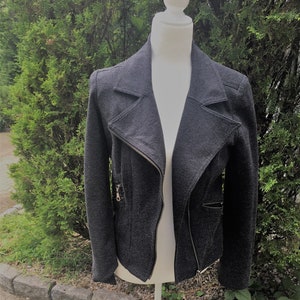 Cache Vintage Gray- Black Gray Wool Like Jacket Biker Motorcycle Jacket Rocker Chic Evening Jacket Size Small to Small Medium