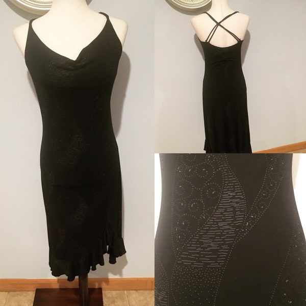 90's/Y2K Black Tank Dress Black Tank Dress 90's Y2K Party Dress Glitter Geometric Printed Dress Size XXS-XS Extra Extra Small-Extra Small