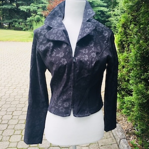 90&#39;s Black, Grey, Charcoal  Floral Printed Jacket 1990&#39;s Lightweight Jacket Size Extra Small to Small
