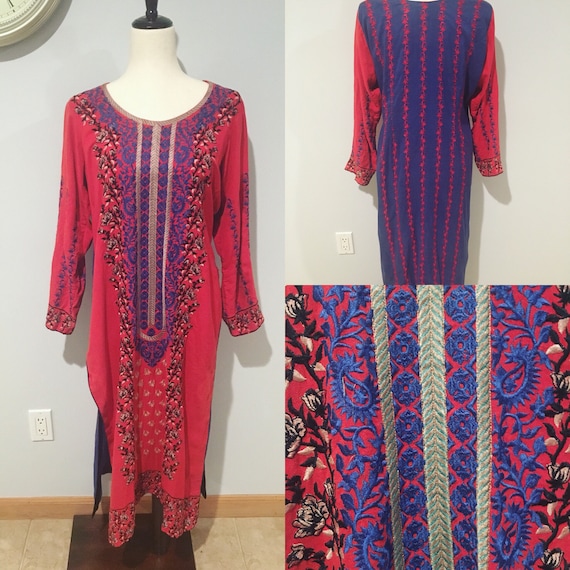 Vintage 1970's Embroidered Indian Styled Dress Si… - image 1