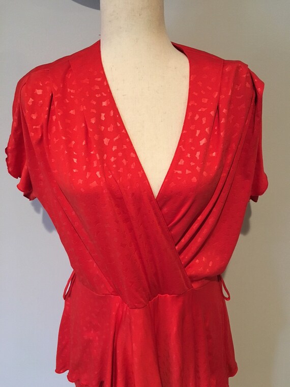 Vintage 80's Red Dress Vibrant Red Dress Size Lar… - image 3