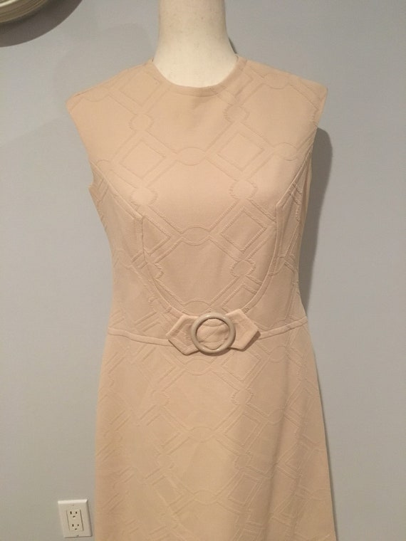 Nude Beige Cream 1960's Belted Shift Dress Swingi… - image 3