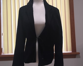 Vintage Navy Blue Black Faux Suede Blazer Chic Vintage Classic Simple Job Interview Work Office Attire Blazer Size Small